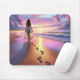 Mousepad Mulher Caminhando Uma Praia Sunset