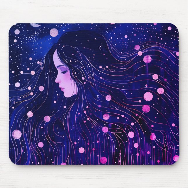Mousepad Mulher Celestial Deusa Lua Estrelas Céu (Frente)