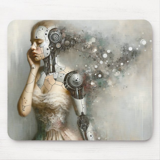 Mousepad Mulher Ciborgue Feminina Arte de IA (Frente)