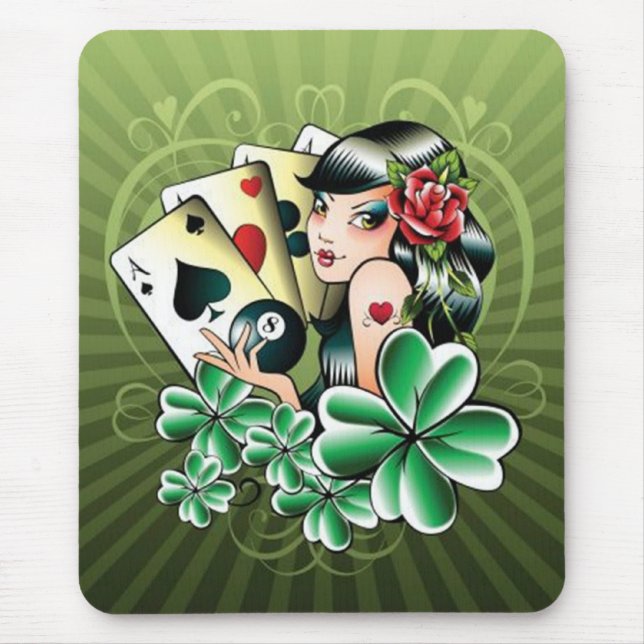 Mousepad Mulher com cartões e trevos - busepad (Frente)