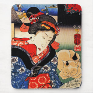 Mousepad Mulher com gato - arte japonesa - Utagawa