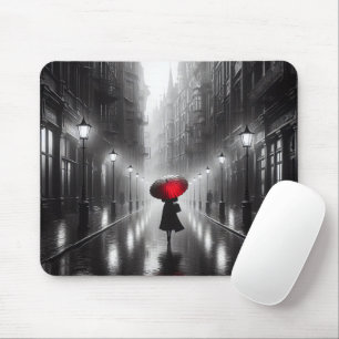 Mousepad Mulher Com Guarda-Chuva Vermelha Na Chuva