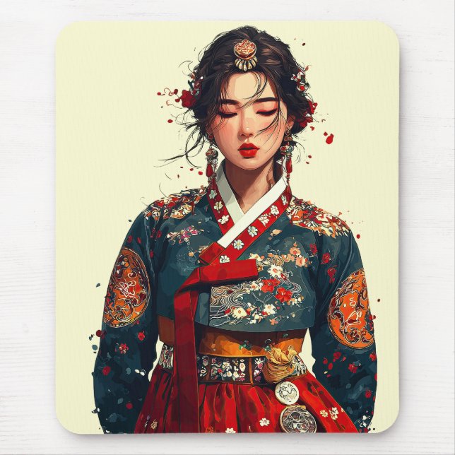 Mousepad Mulher Coreana Moderna em Retrato de Hanbok (Frente)