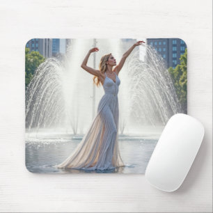 Mousepad Mulher Dançando numa Fonte da Cidade