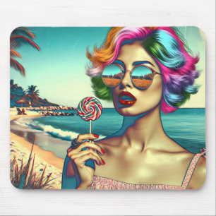 Mousepad Mulher de Arte Pop Retro com Pirulito