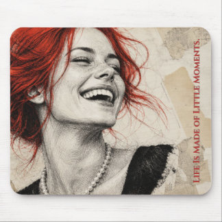 Mousepad Mulher de Cabelos Vermelhos Rindo Esboço de Arte A
