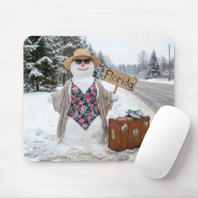 Mousepad Mulher de Neve Fazendo Carona com Placa da Flórida (Com mouse)