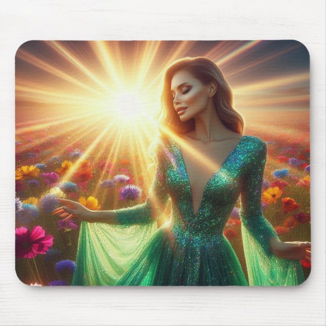 Mousepad Mulher de pé no Jardim Bonito em uma Espessa (Frente)
