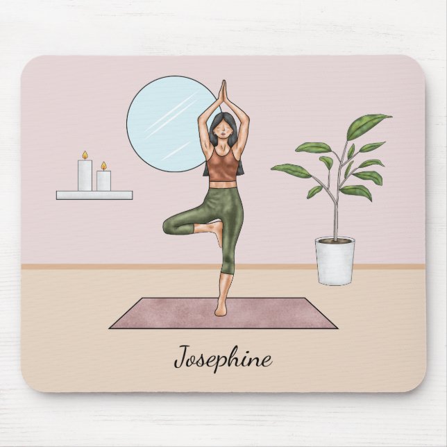 Mousepad Mulher De Pose Yoga Vrikshasana De Árvore Com Nome (Frente)