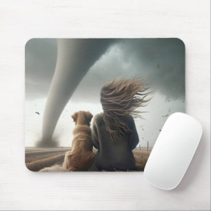 Mousepad Mulher e Cachorro assistindo um Tornado