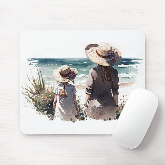 Mousepad Mulher e Criança na praia (Com mouse)