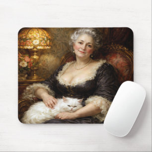 Mousepad Mulher Elegante Barroca com Gato Branco