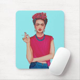 Mousepad Mulher em pintura a óleo de jeans azul
