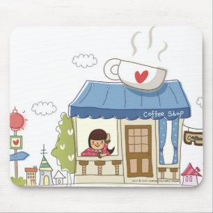 Mousepad Mulher em uma cafetaria