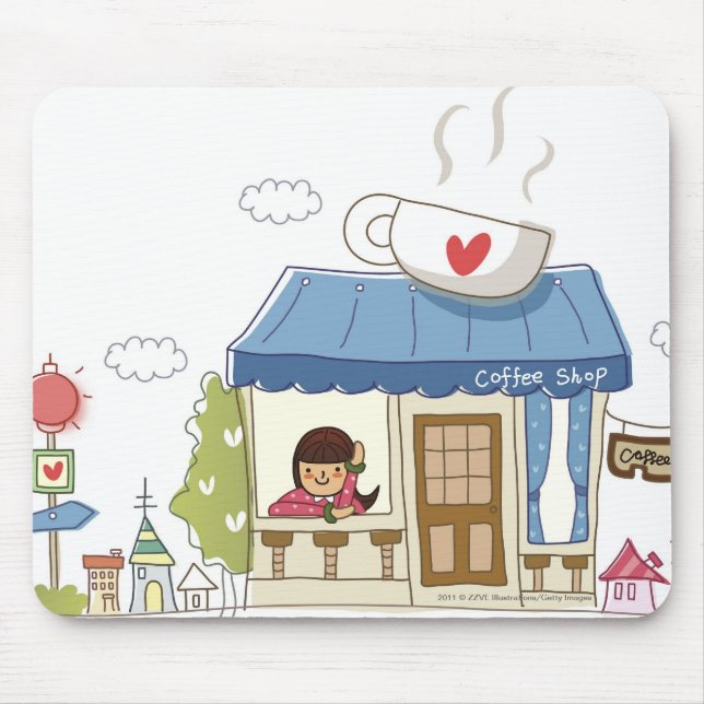 Mousepad Mulher em uma cafetaria (Frente)