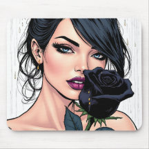 Mulher Gótica Mal-humorada com Rosa Estética Escur