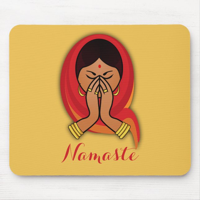 Mousepad Mulher Hindu com Scarf Chefe na Saudação de Namast (Frente)