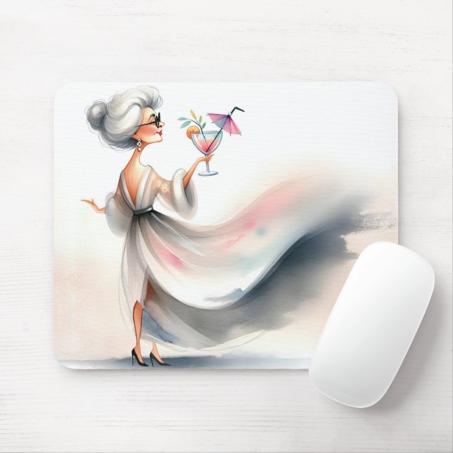 Mousepad Mulher Idosa Com Bebida de Festa (Com mouse)