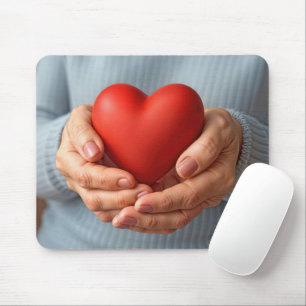 Mousepad Mulher Idosa Segurando um Coração Vermelho