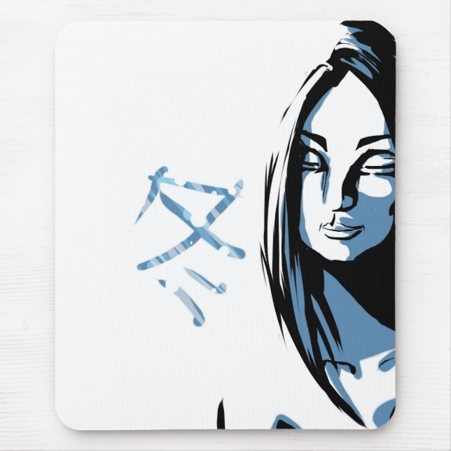 Mousepad Mulher japonesa com kanji de inverno (Frente)