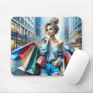 Mousepad Mulher Jovem Comprando Na Grande Cidade