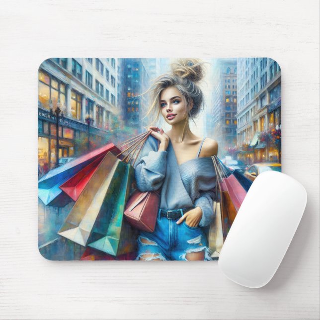 Mousepad Mulher Jovem Comprando Na Grande Cidade (Com mouse)