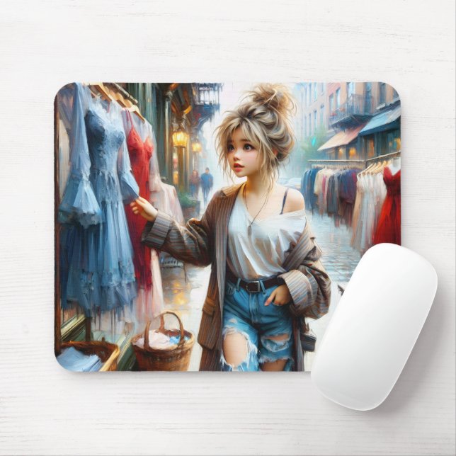 Mousepad Mulher Jovem Comprando Na Grande Cidade (Com mouse)