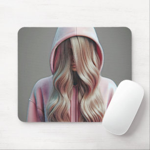 Mousepad Mulher jovem escondendo-se atrás do cabelo louro l