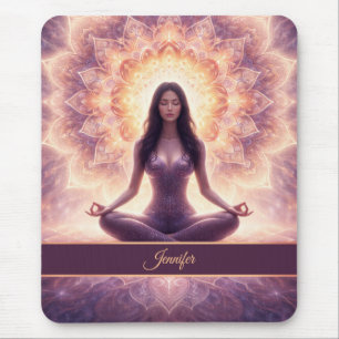 Mousepad Mulher Meditação Mandala Brilhante Nome Personaliz