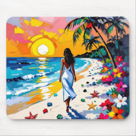 Mousepad Mulher na Cena Tropical da Praia