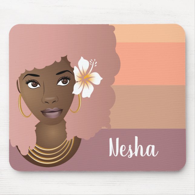 Mousepad Mulher Negra Cor-de-rosa Afro, Laranja Cor-de-rosa (Frente)