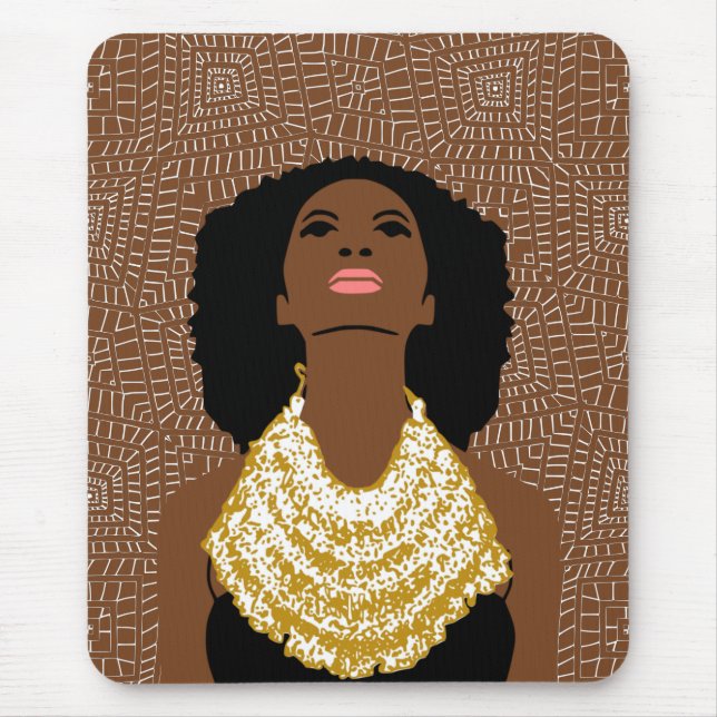 Mousepad Mulher Negra Marrom Olhando para cima | Colar Trib (Frente)