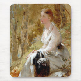 Mousepad Mulher sentada em um vestido branco (beleza elegan