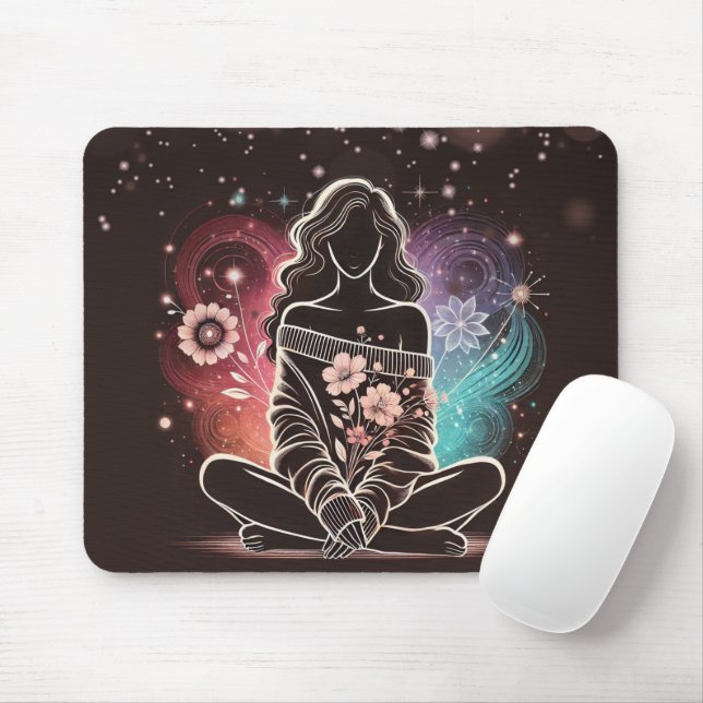 Mousepad Mulher Serena em um Sonho Floral Cósmico (Com mouse)