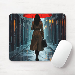 Mousepad Mulher sob um guarda-chuva vermelho com pasta