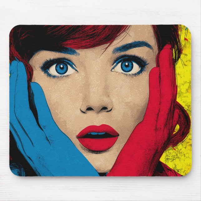 Mousepad Mulher surpreendida na Pop Art (Frente)