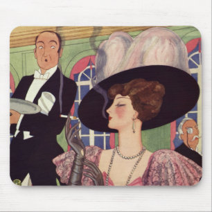 Mousepad Mulher Vintage Fumando Cigarro Bebendo Champanhe