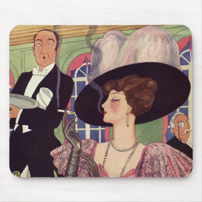 Mousepad Mulher Vintage Fumando Cigarro e Bebendo Champanhe (Frente)
