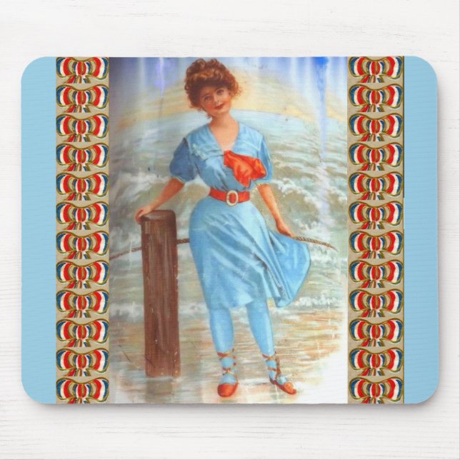 Mousepad Mulher vitoriana de 1890 na praia (Frente)