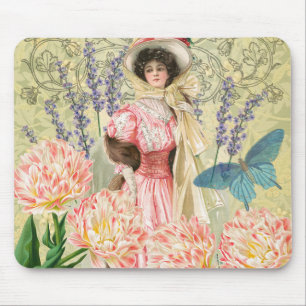 Mousepad Mulher Vitoriana Floral Rosa Regência