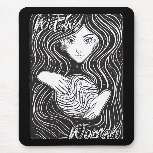 Mousepad Mulher Witchy Black and White (Frente)