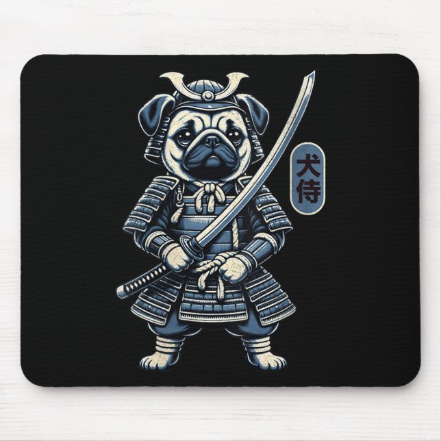 Mousepad Mulheres Japonesas, Samurai Dog Tattoo, Pug Dog Ka (Frente)