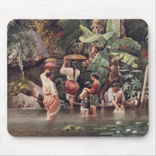 Mousepad Mulheres que lavam abaixo de uma árvore de banana