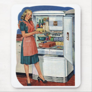 Mousepad Mulheres Vintage Retro Cozinha anos 50 Geladeira C