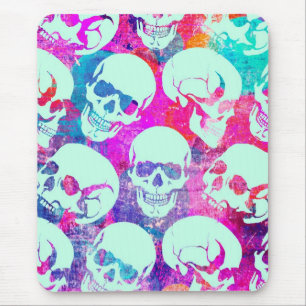 Mousepad Multi teste padrão colorido do crânio no rosa e 