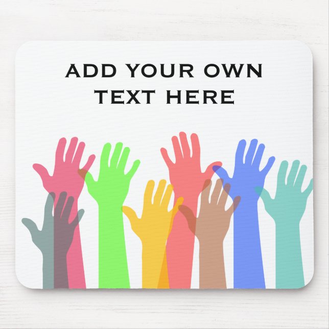 Mousepad Multidão de Mãos Coloridas no Ar Texto Personaliza (Frente)