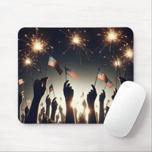 Mousepad Multidão Patriótica Segurando Bandeiras Americanas