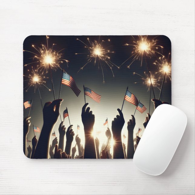 Mousepad Multidão Patriótica Segurando Bandeiras Americanas (Com mouse)