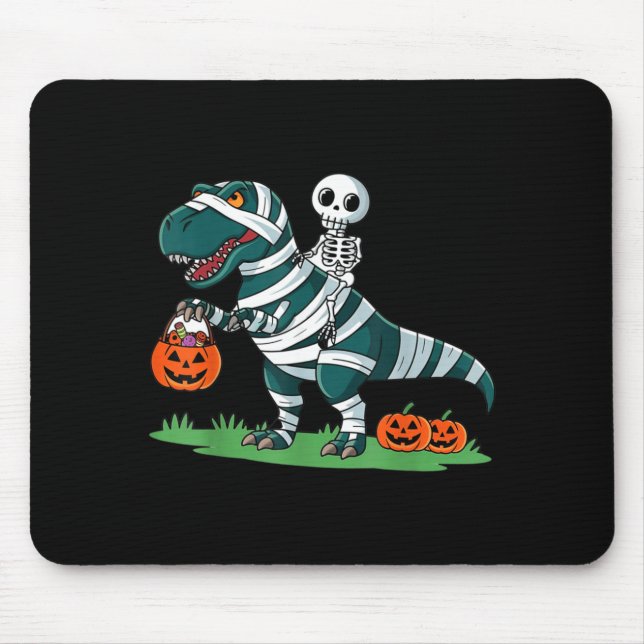 Mousepad Múmia de Esqueleto Montando Dinossauro T rex Hallo (Frente)