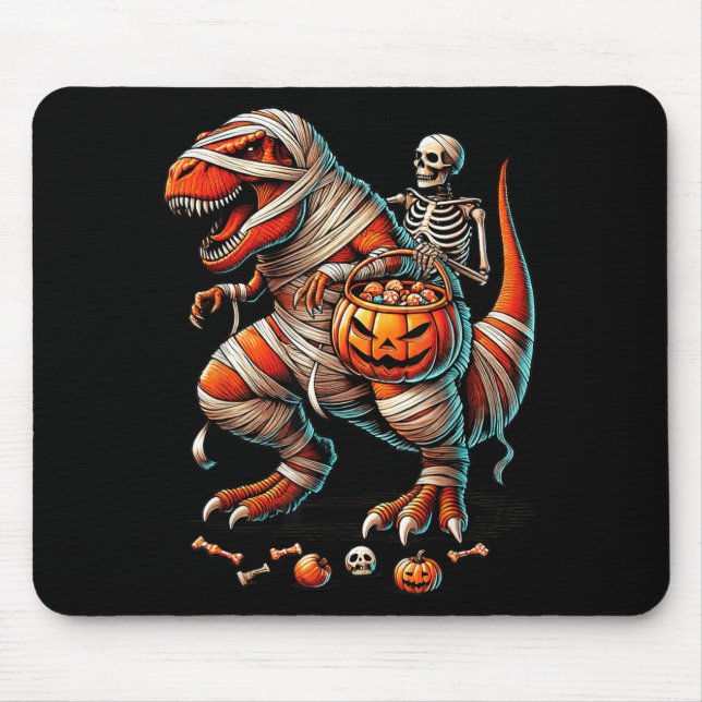 Mousepad Múmia de Esqueleto Montando Dinossauro T Rex Menin (Frente)